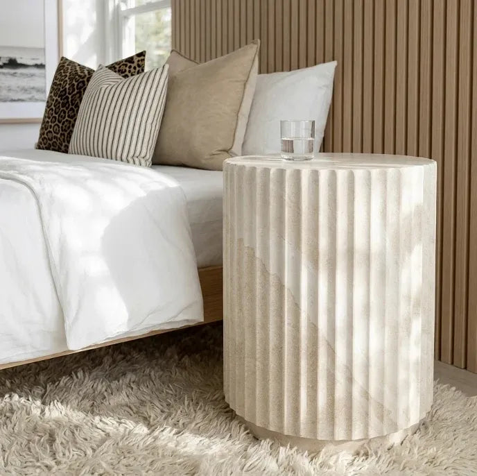 Vera Fluted Stone Side Table - Matte Natural Stone