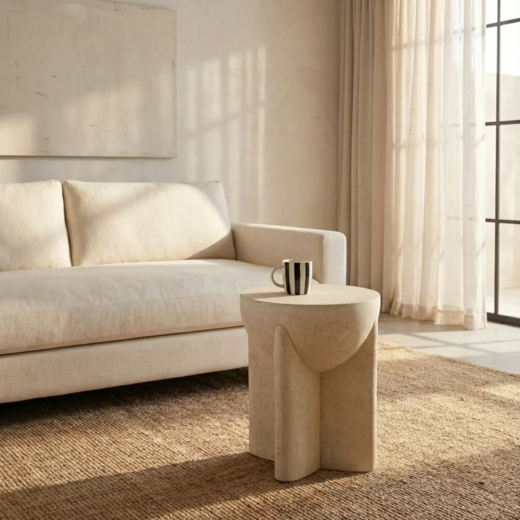 Interior Ave - Zelda Sculptural Stone Side Table â€“ Sand Textured Accent