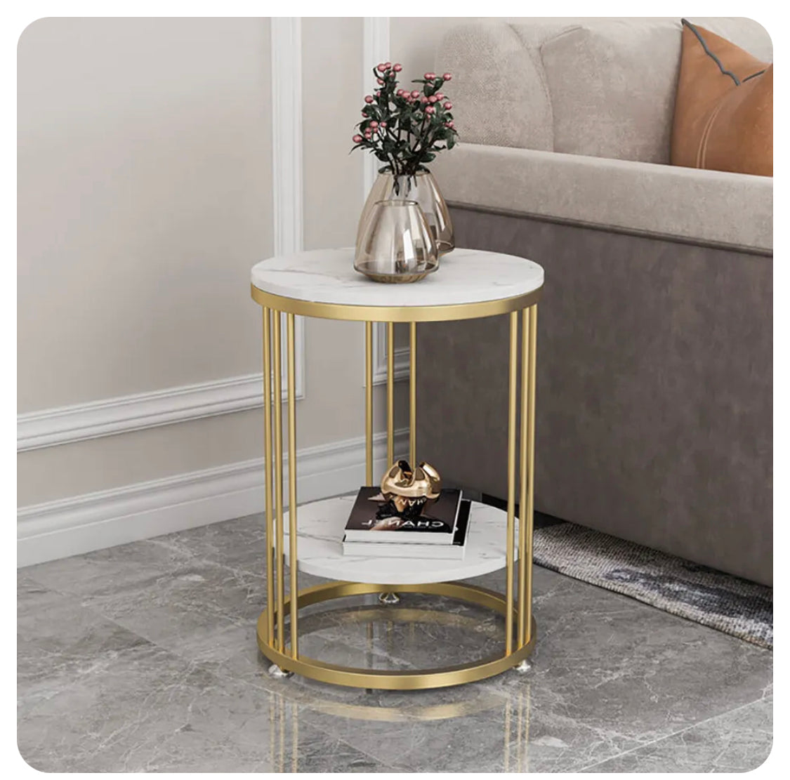 Buffets & Sideboards: Interior Ave Cleo Gold Two Shelf Stone Side Table
