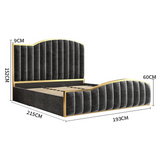 Elegant Bedding Charcoal Color King Size Luxury Bedframe with Gas Lift Storage Velvet Fabric Golden Trim