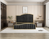 Elegant Bedding Charcoal Color King Size Luxury Bedframe with Gas Lift Storage Velvet Fabric Golden Trim