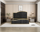 King Size Elegant Luxury Bedframe with Gas Lift Storage Charcoal Velvet Fabric Golden Trim