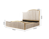 Elegant Bedding Luxury King Size Bedframe in Beige with Gas Lift Storage Velvet Fabric Golden Trim