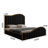 Elegant Bedding Queen Size Black Velvet Fabric Golden Metal Storage Luxury Bedframe