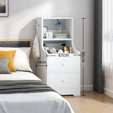 2x bedside table set with shelves and drawers modern white design