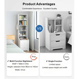 2x bedside table set with shelves and drawers modern white design