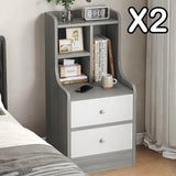 2x Bedside table pair with drawers, eco-friendly, modern design, curved sides