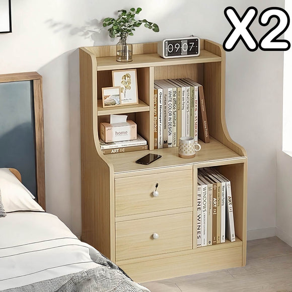 2x bedside table set wooden drawers lockable storage bedroom furniture