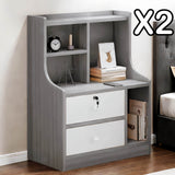2x bedside table pair lockable drawer curved sides modern design bedroom