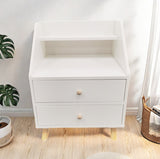 2x Bedside table set modern design wooden legs white drawers furniture