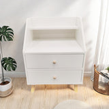 2x Bedside table set modern design wooden legs white drawers furniture