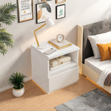 2x Bedside table set with drawer and shelf, minimalist white design, 2 pieces