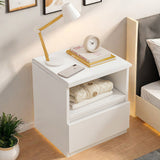 2x Bedside table set with drawer and shelf, minimalist white design, 2 pieces