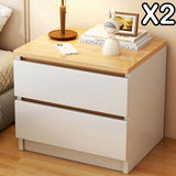 2x Bedside table pair oak wood grain drawers minimalist design furniture