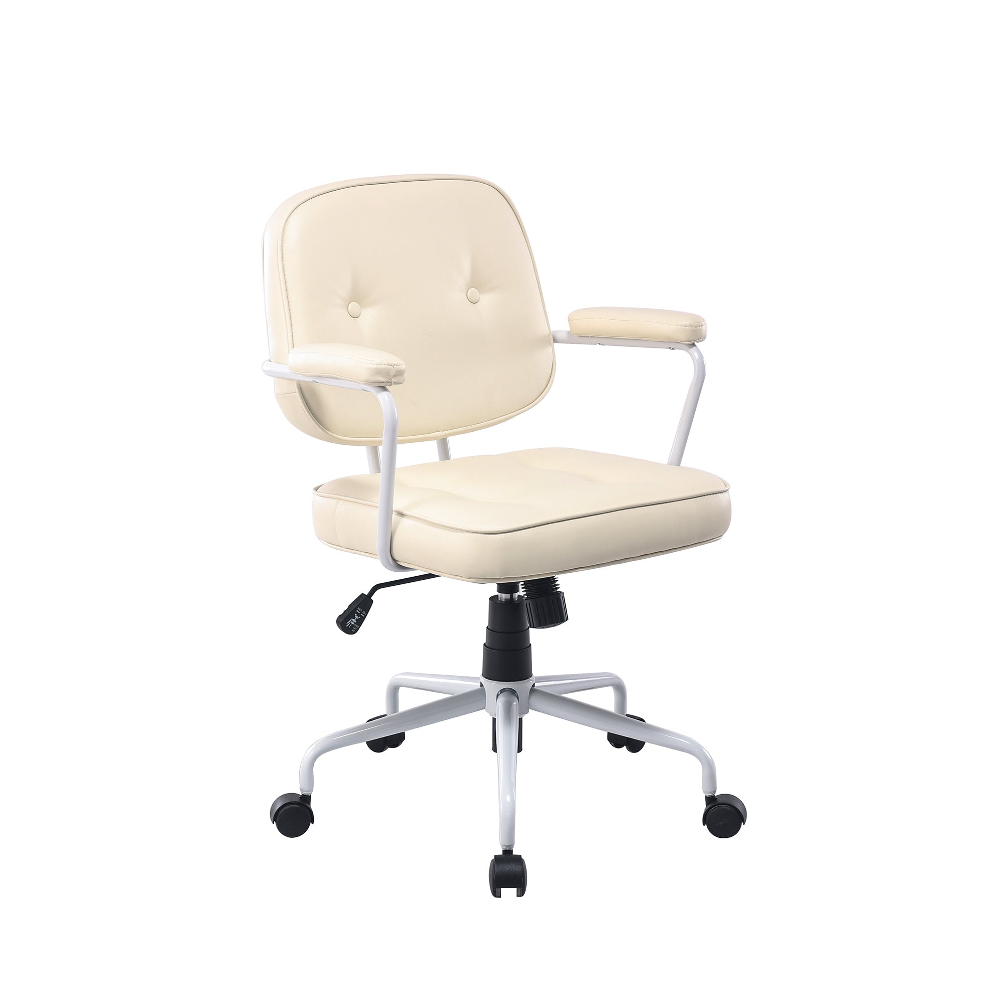 Office & Desk Chairs: Louise White Frame Faux Leather Home Office Chair in Beige
