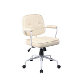 Office & Desk Chairs: Louise White Frame Faux Leather Home Office Chair in Beige