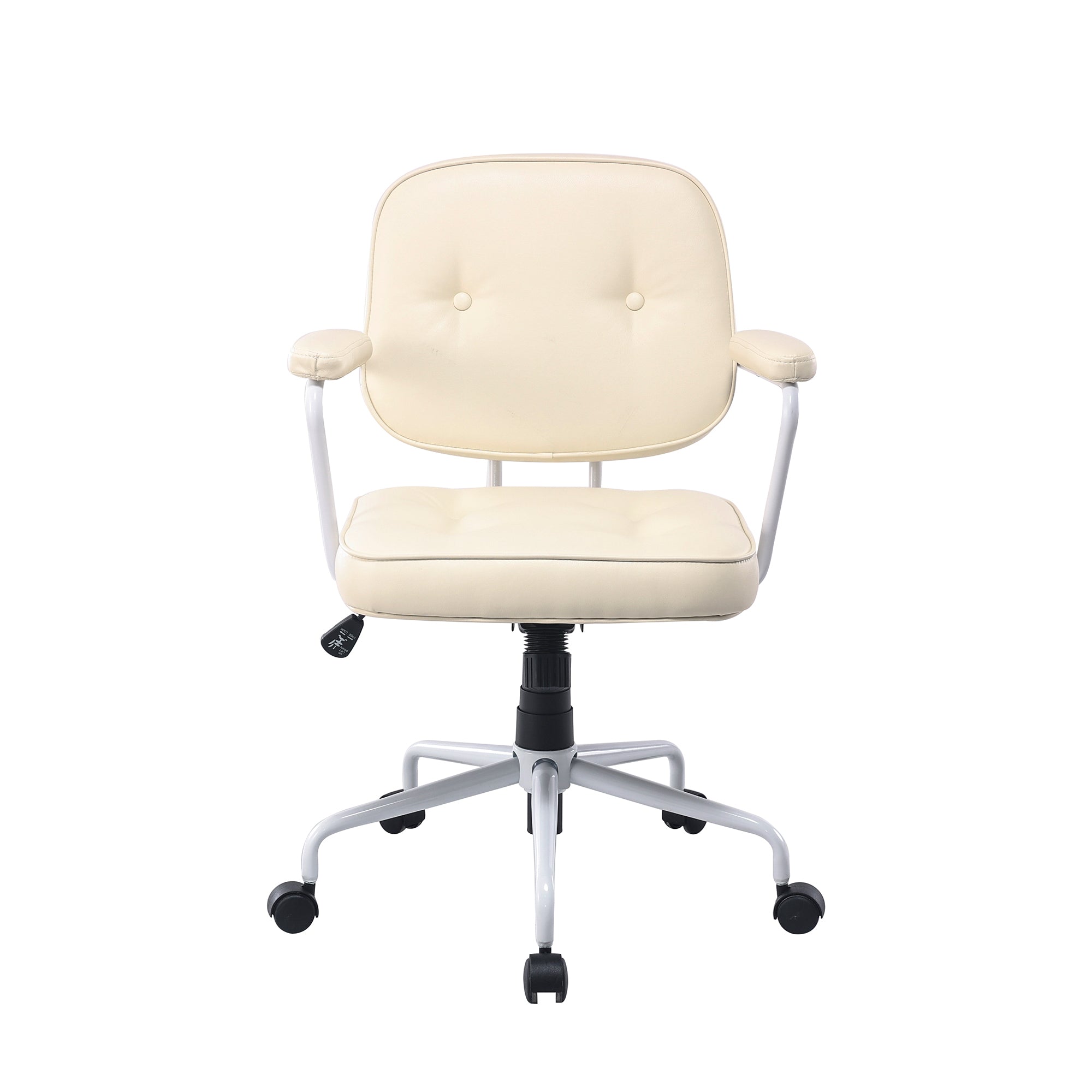 Office & Desk Chairs: Louise White Frame Faux Leather Home Office Chair in Beige