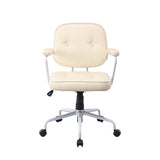 Office & Desk Chairs: Louise White Frame Faux Leather Home Office Chair in Beige