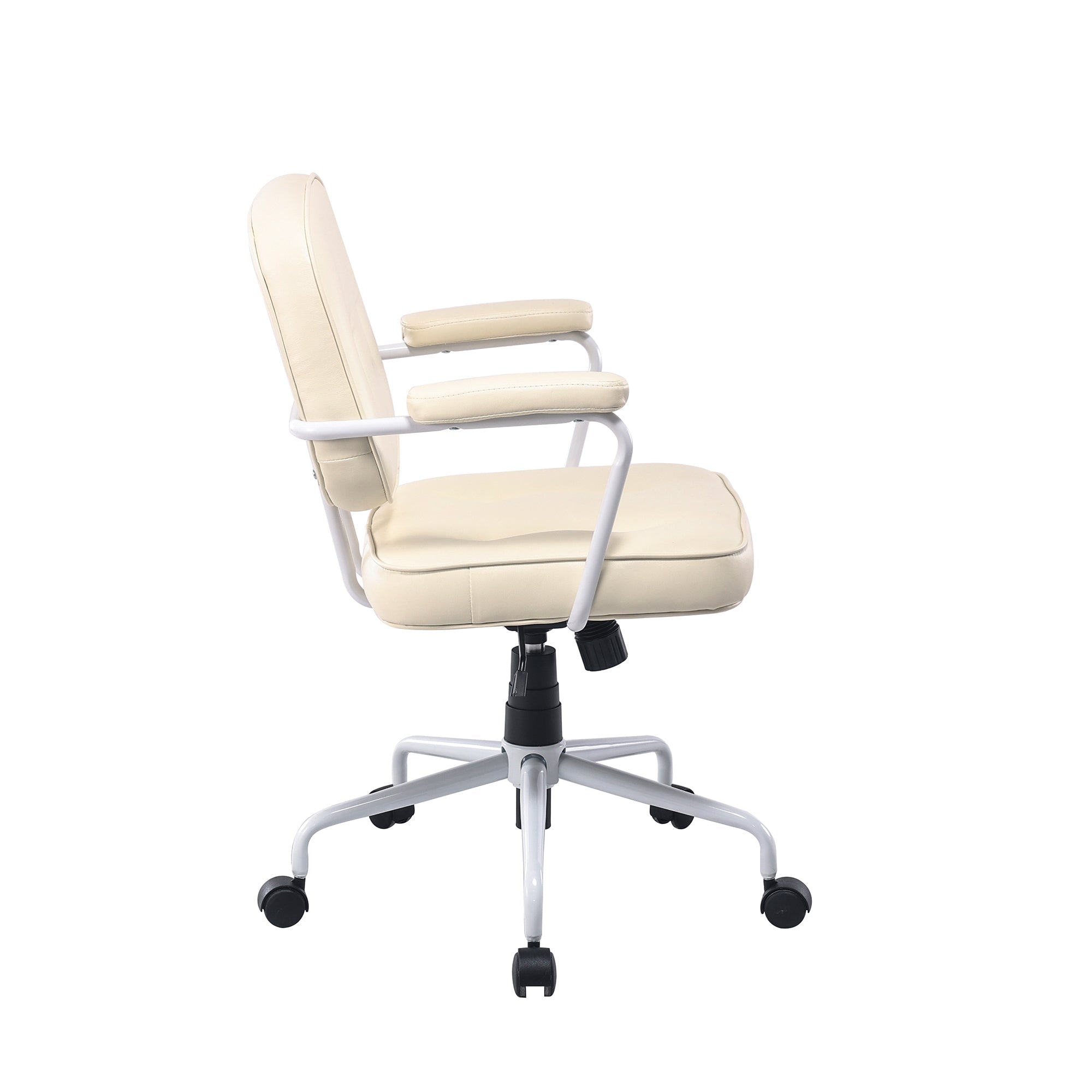 Office & Desk Chairs: Louise White Frame Faux Leather Home Office Chair in Beige