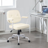 Office & Desk Chairs: Louise White Frame Faux Leather Home Office Chair in Beige