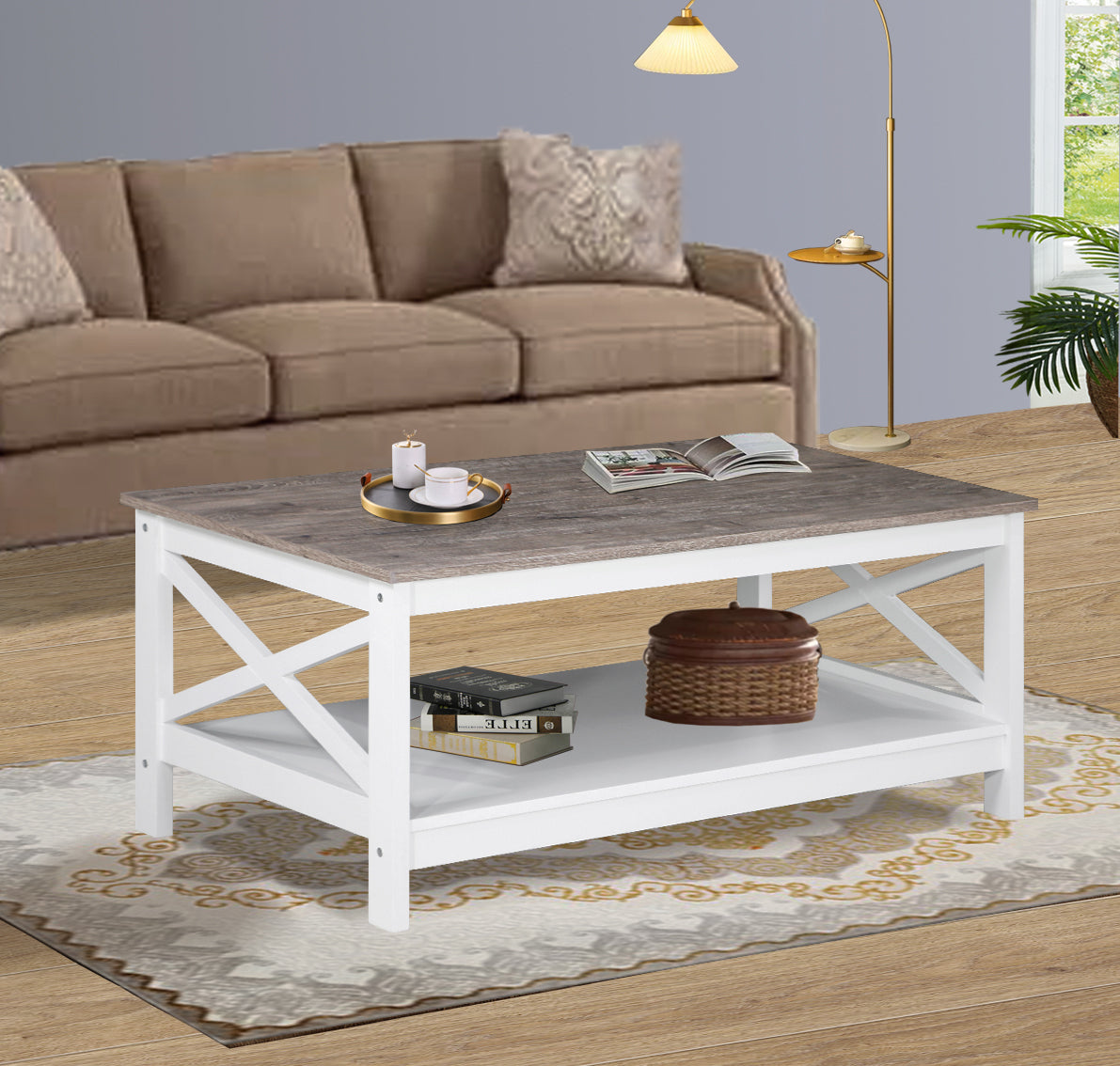 Outdoor Dining Sets: Coastal Coffee Table in White and Grey