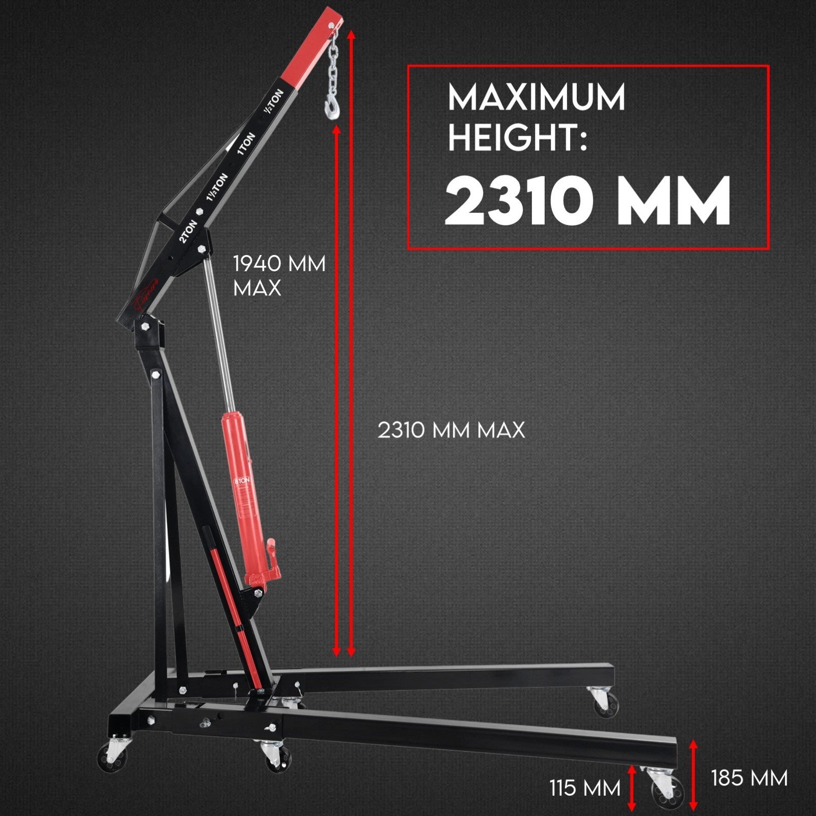 2 Ton Hydraulic Engine Crane Folding Hoist Stand Mobile Lifter Workshop Lift