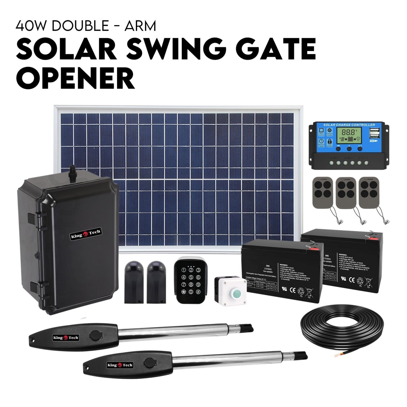 Fence & Gate Accessories: Double Swing Gate Opener Automatic Full Solar Power Kit Remote Control