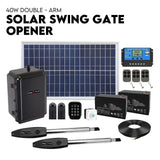 Fence & Gate Accessories: Double Swing Gate Opener Automatic Full Solar Power Kit Remote Control
