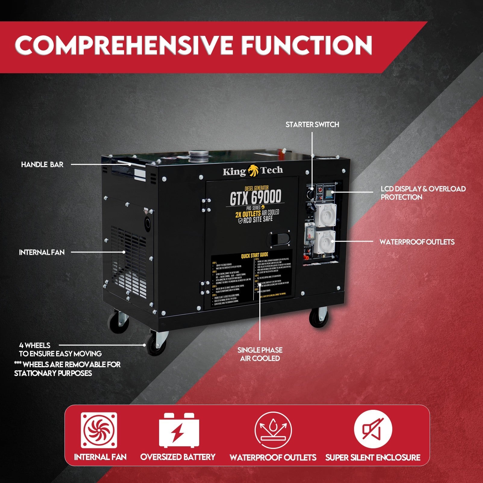 Generators: KINGTECH 8.4kW Max 6kW Rated Diesel Generator Single Phase