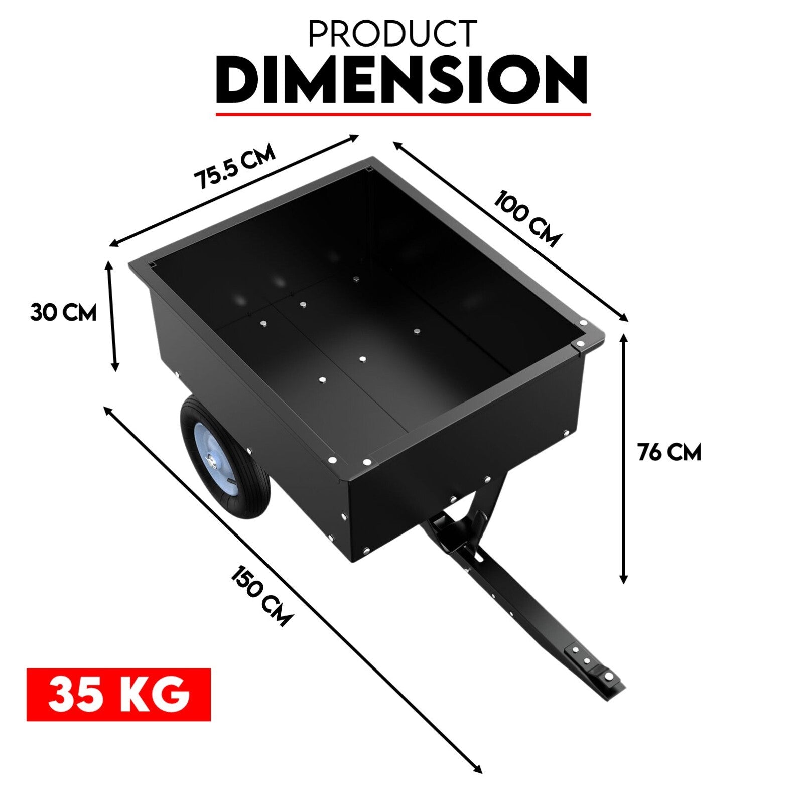 270kg Steel Dump Cart for Ride on Mower ATV Metal Garden Trailer