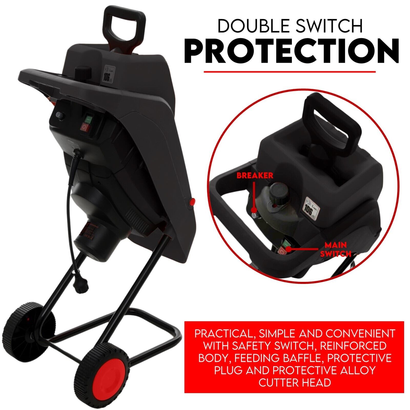 Gardening Tools: 2500W Electric Garden Mulcher Shredder Portable Wood Chipper on Wheels w/ bag