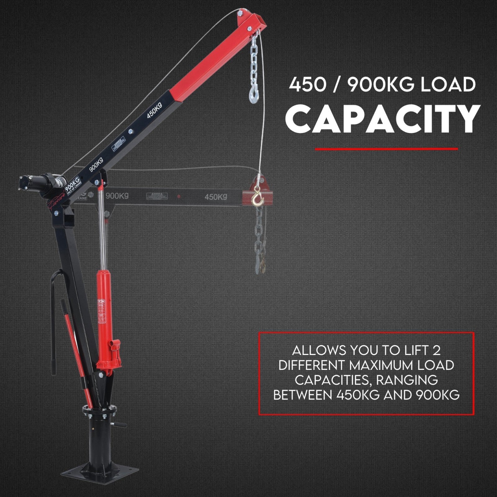 900kg Swivel Hydraulic Crane Hoist 12V Electric Jack Trailer UTE Pick up Lift