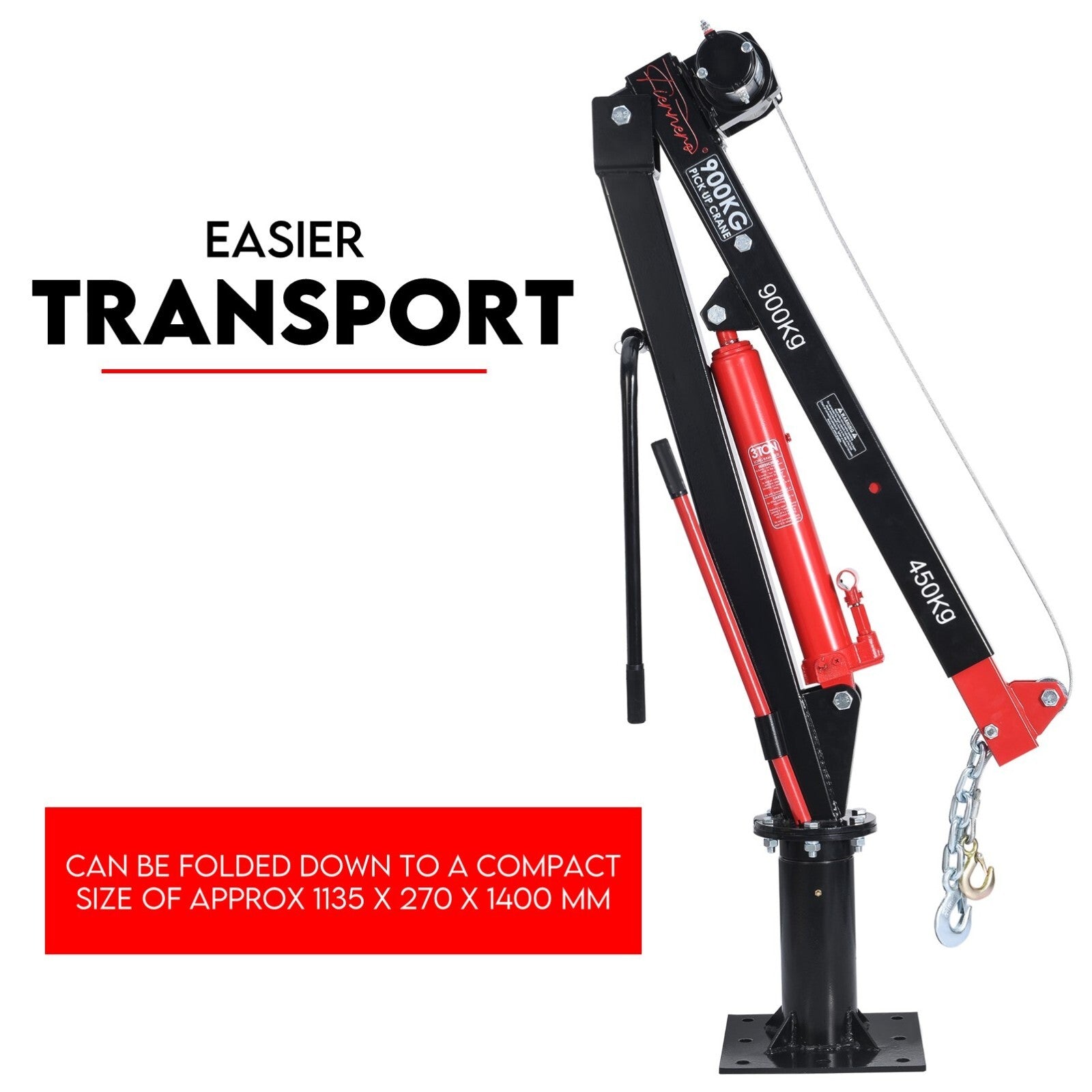 900kg Swivel Hydraulic Crane Hoist 12V Electric Jack Trailer UTE Pick up Lift