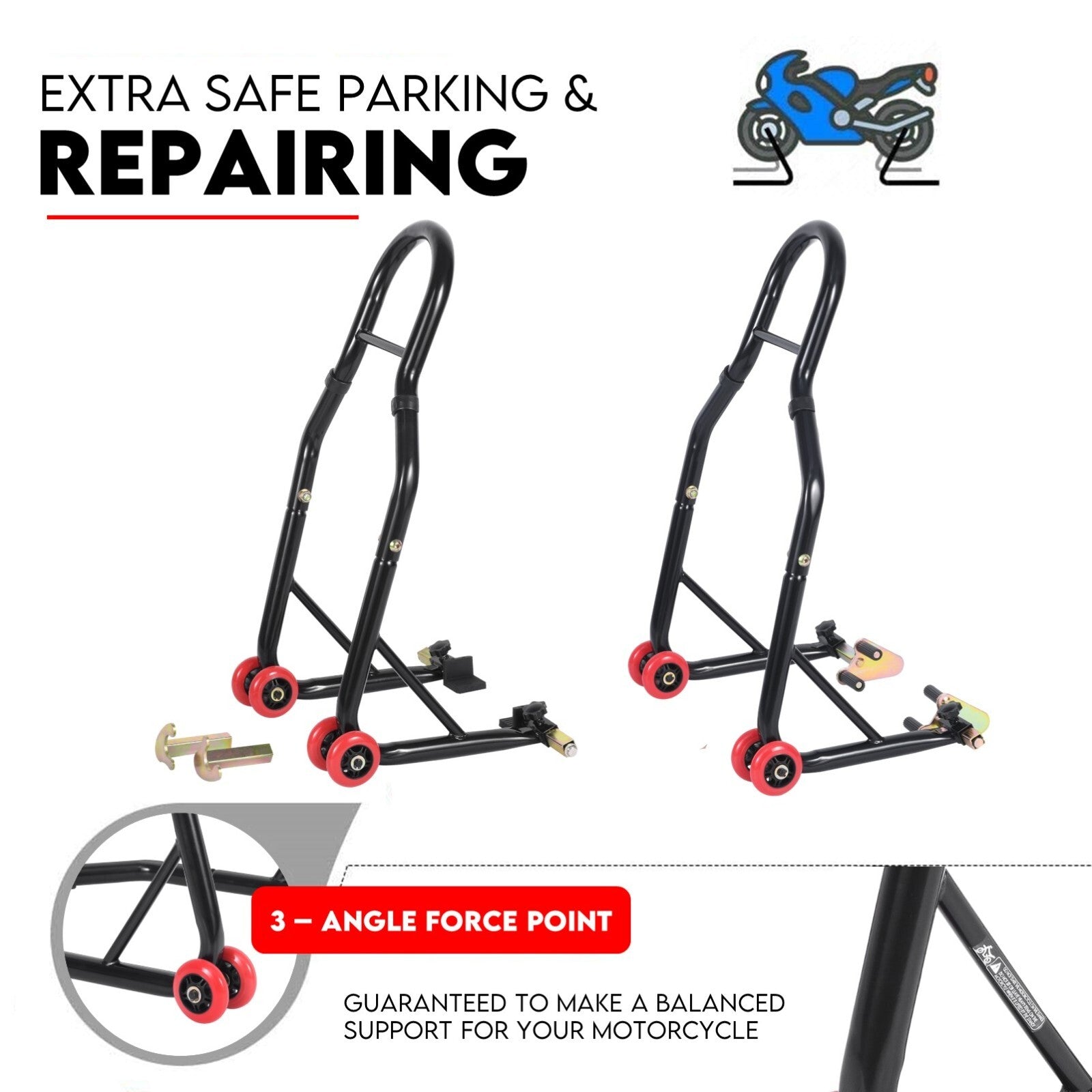 Front and Rear Motorcycle Stand Motorbike Lift Heavy Duty Paddock Carrier Bike Hoist
