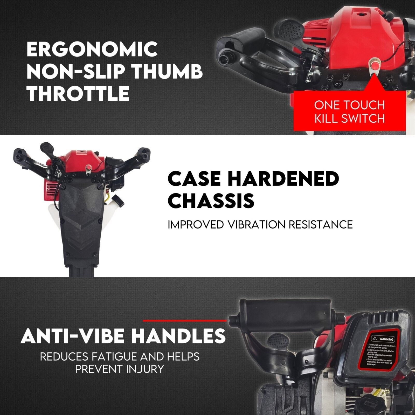 Jackhammers: 2 Stroke Petrol Demolition Jackhammer Concrete Tile Breaker 52cc Jack Hammer