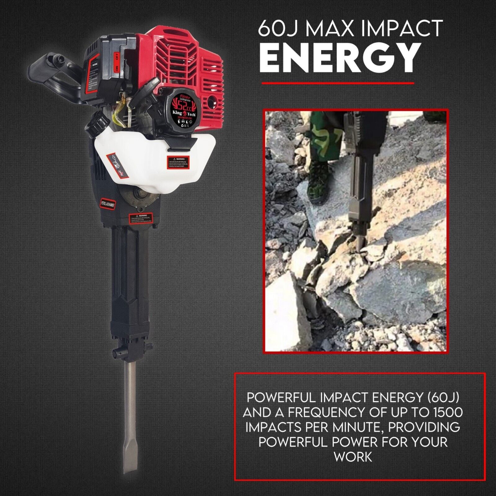 Jackhammers: 2 Stroke Petrol Demolition Jackhammer Concrete Tile Breaker 52cc Jack Hammer