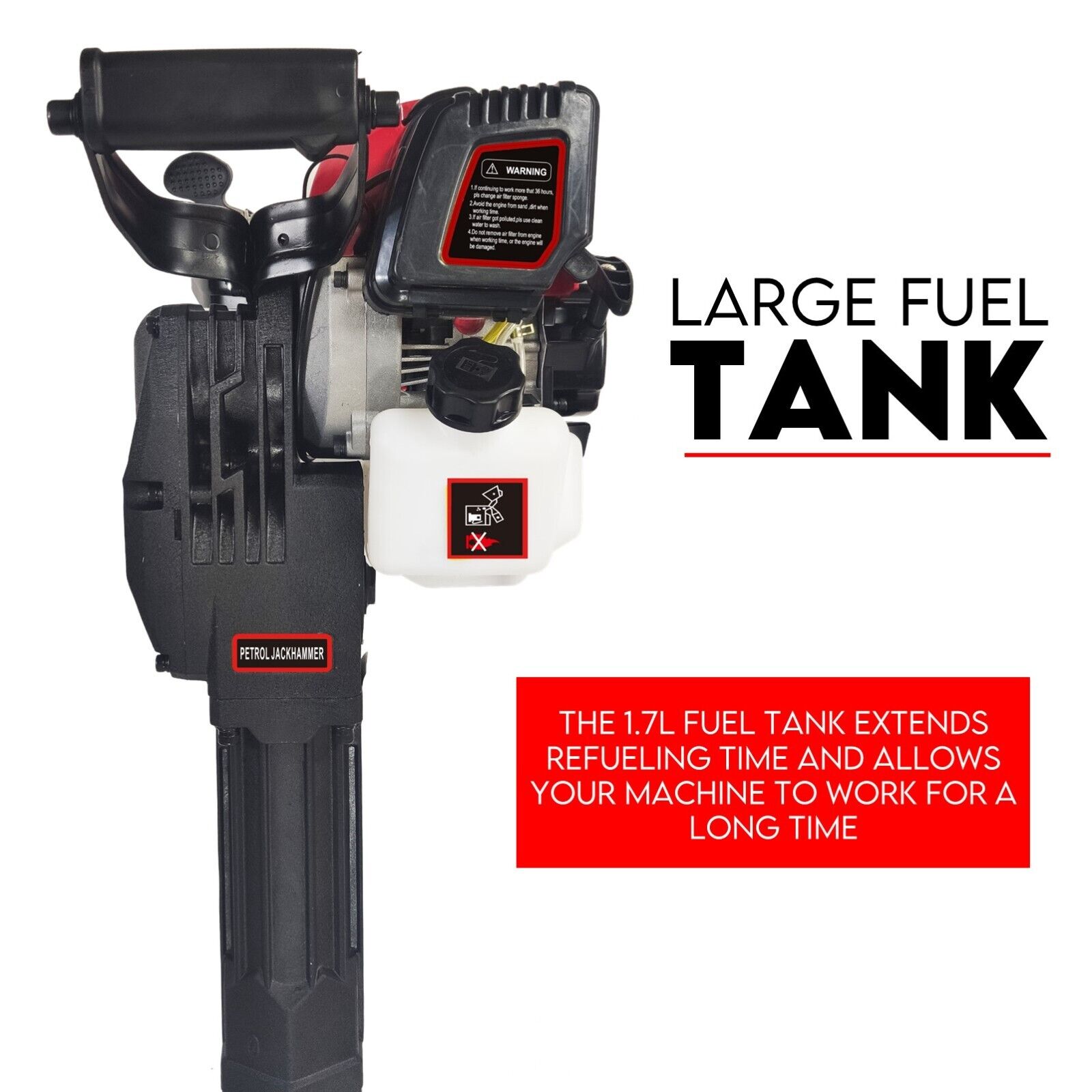 Jackhammers: 2 Stroke Petrol Demolition Jackhammer Concrete Tile Breaker 52cc Jack Hammer