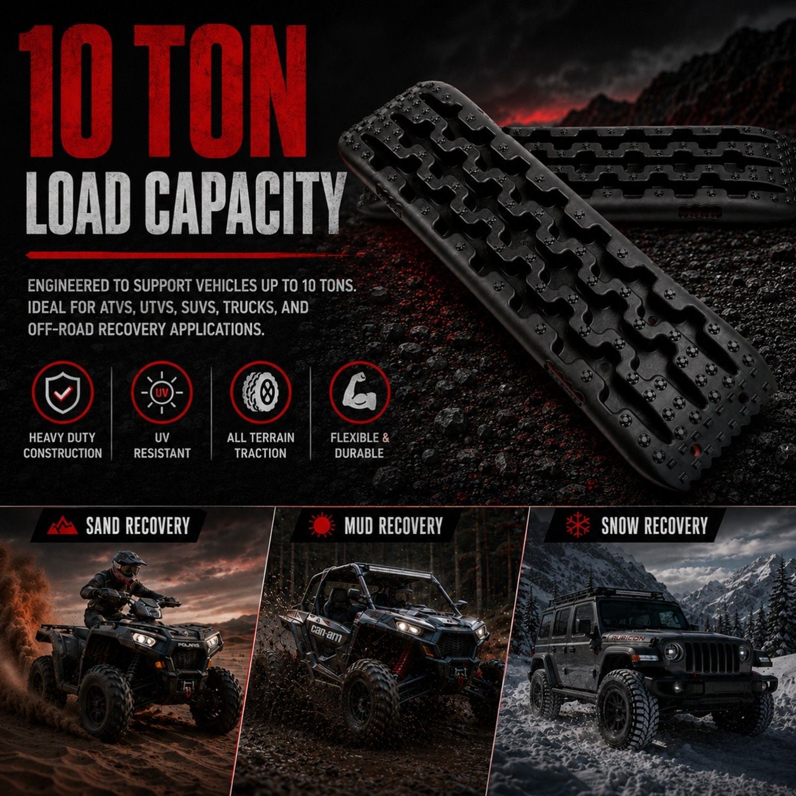 2x 10 Ton 4WD Car Recovery Tracks Sand Mud Snow Traction Boards Off-Road Device Mat