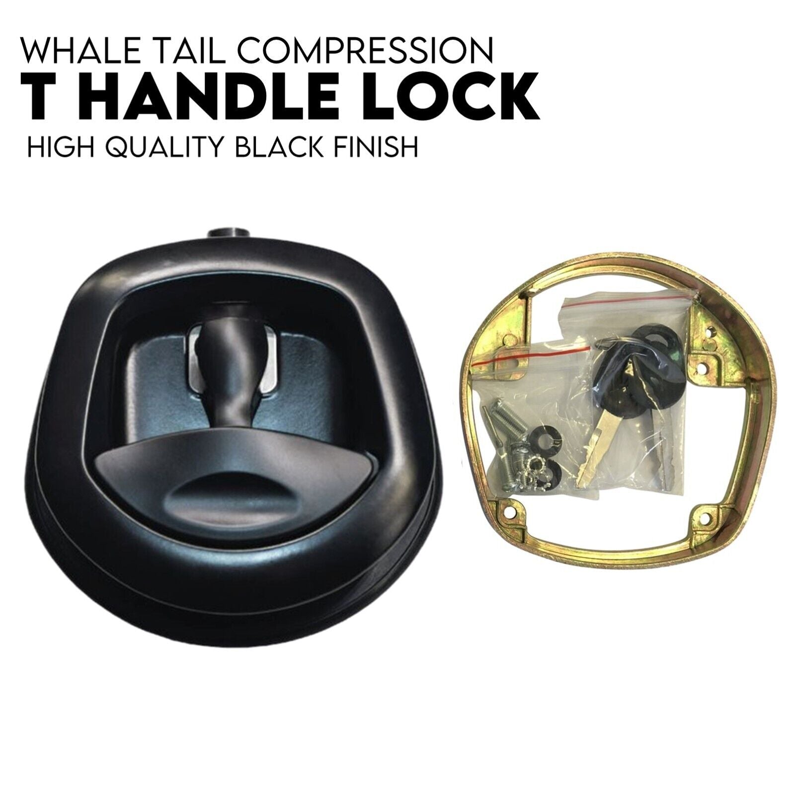 Tool Boxes: Black Whale Tail T Handle Lock Latch/Compression Lock Trailer Ute Toolbox