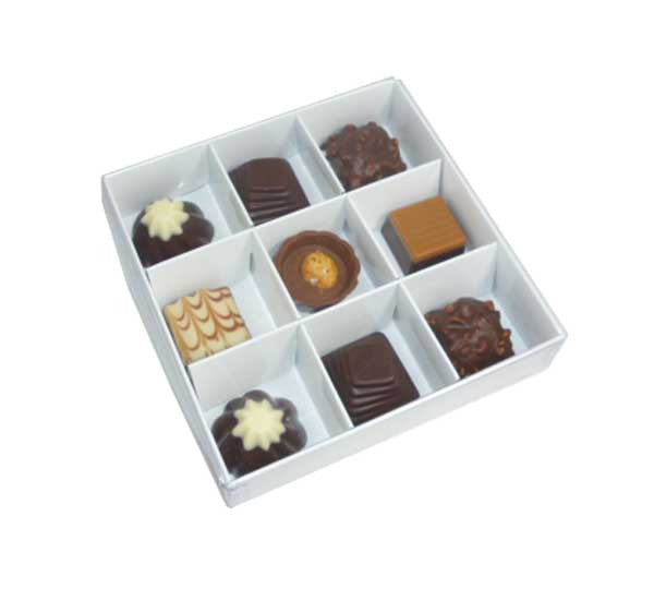 Wedding Favours: 10 Pack of White Card Chocolate Sweet Soap Product Retail Gift Box - 9 bay 4x4x3cm Compartments  - Clear Slide On Lid - 12x12x3cm