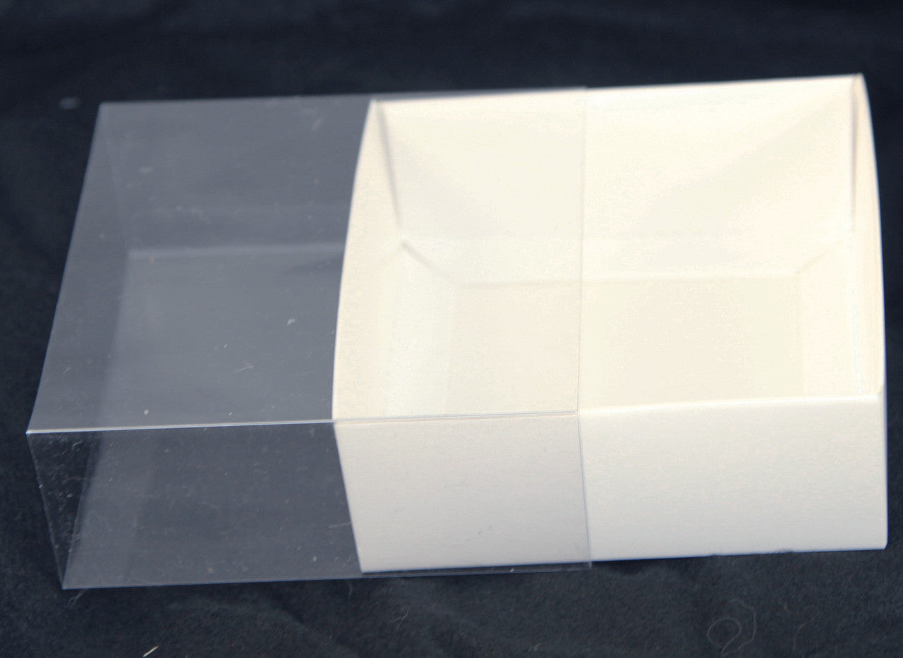 Wedding Favours: 10 Pack of 15cm Square Invitation Coaster Favor Function product Presentation Cookie Biscuit Patisserie Gift Box - 4cm deep - White Card with Clear Slide On PVC Lid