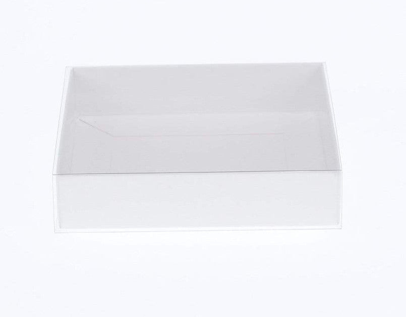 Wedding Favours: 10 Pack of 15cm Square Invitation Coaster Favor Function product Presentation Cookie Biscuit Patisserie Gift Box - 4cm deep - White Card with Clear Slide On PVC Lid