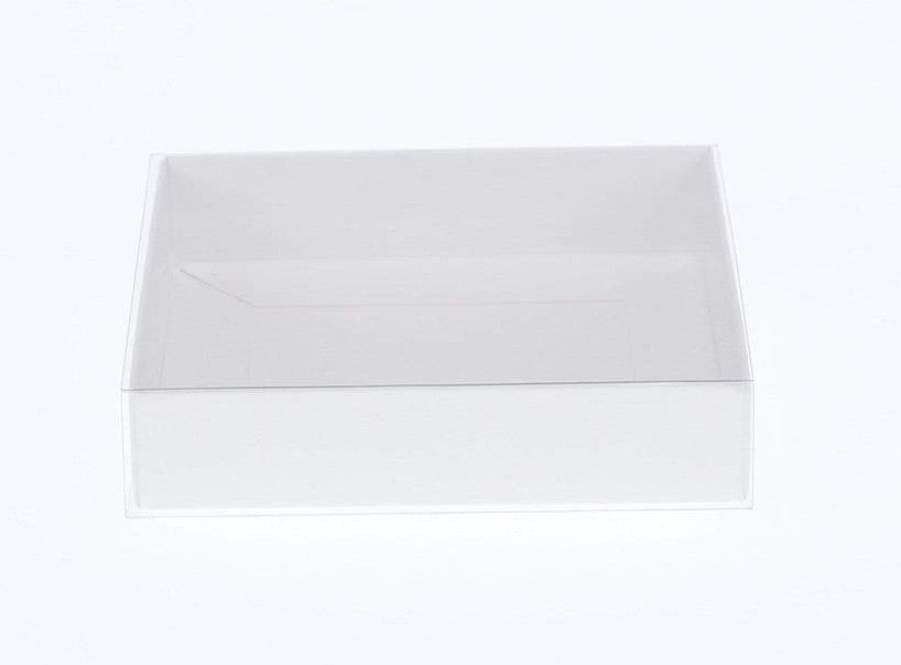 Wedding Favours: 10 Pack of White Card Box - Clear Slide On Lid - 30 x 20 x 8cm -  Large Beauty Product Gift Giving Hamper Tray Merch Fashion Cake Sweets Xmas
