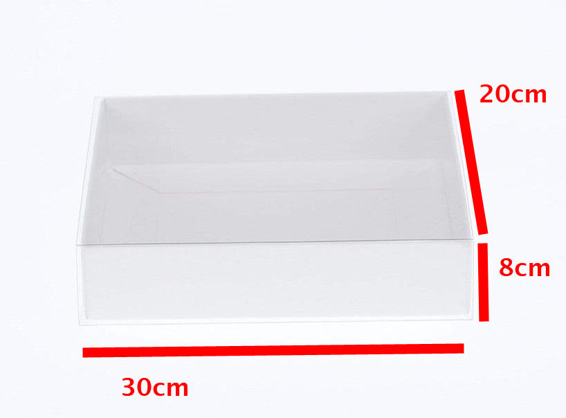 Wedding Favours: 10 Pack of White Card Box - Clear Slide On Lid - 30 x 20 x 8cm -  Large Beauty Product Gift Giving Hamper Tray Merch Fashion Cake Sweets Xmas