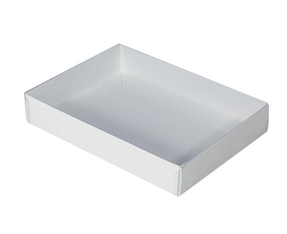 Wedding Favours: 10 Pack of White Card Box - Clear Slide On Lid - 30 x 20 x 8cm -  Large Beauty Product Gift Giving Hamper Tray Merch Fashion Cake Sweets Xmas