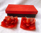 2 Red Lotus Floating Candles in Red Black Gift Box Set Birthday Xmas Valentine Mothers Day Gift Present