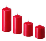 Christmas Decorations: 4 Pack Red Wax Pillar Advent Candles Xmas Wedding Party Table Room Centrepiece Decor Graduated sized 6 to 15cm High