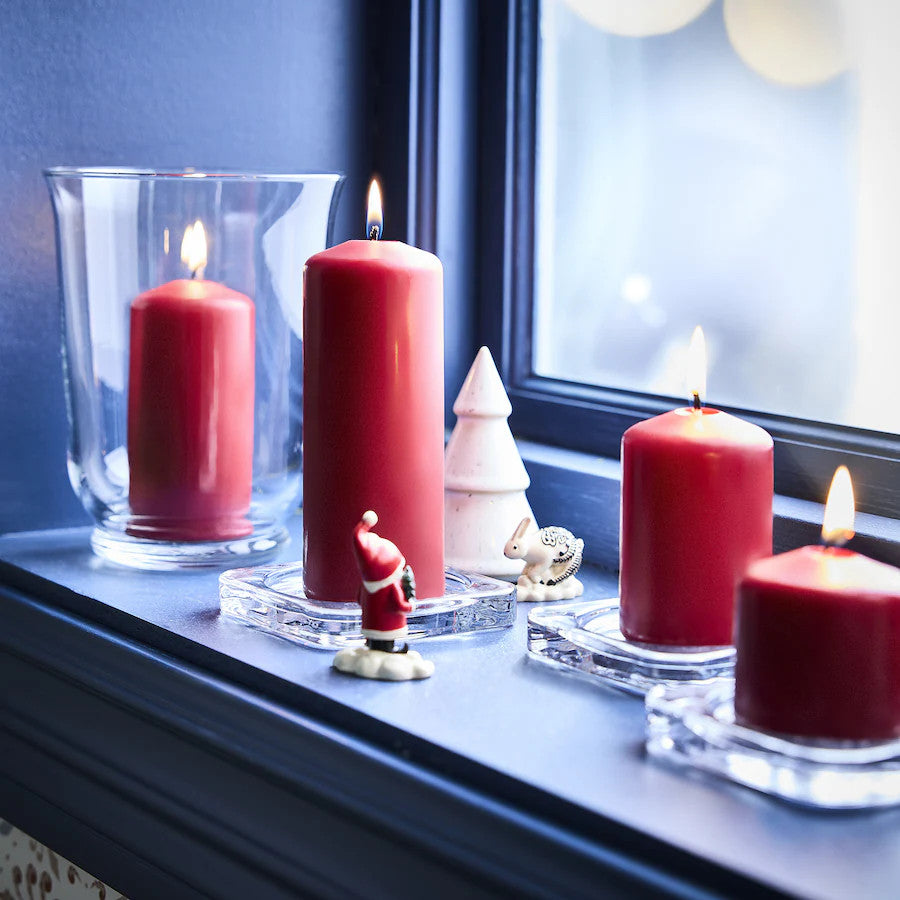 Christmas Decorations: 4 Pack Red Wax Pillar Advent Candles Xmas Wedding Party Table Room Centrepiece Decor Graduated sized 6 to 15cm High