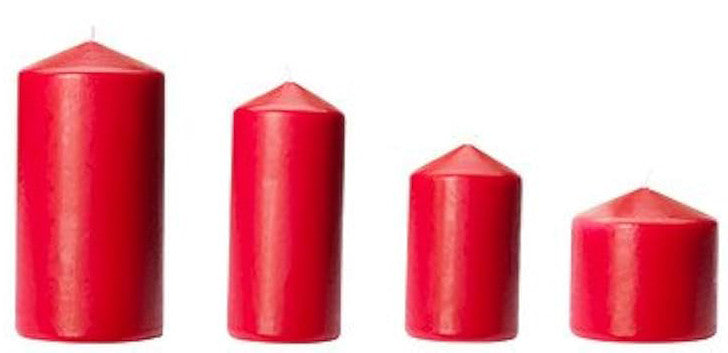 Christmas Decorations: 4 Pack Red Wax Pillar Advent Candles Xmas Wedding Party Table Room Centrepiece Decor Graduated sized 6 to 15cm High