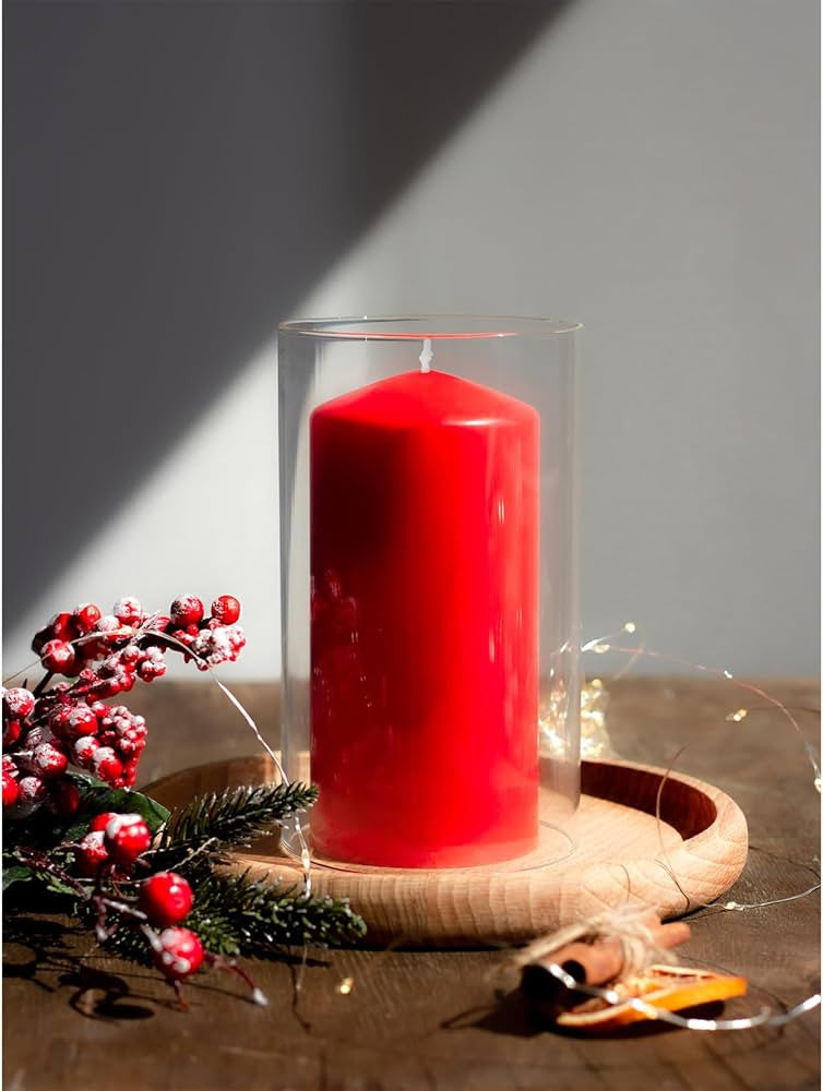 Christmas Decorations: 4 Pack Red Wax Pillar Advent Candles Xmas Wedding Party Table Room Centrepiece Decor Graduated sized 6 to 15cm High